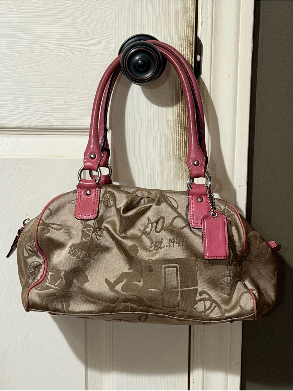 Y2K Coach Horse & Carriage Sateen Satchel Pink Trim F14481 - Picture 2 of 3